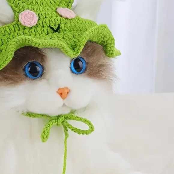 Crochet Green Frog Hat for Small Pets, Cat or Dog - Picture 3 of 16